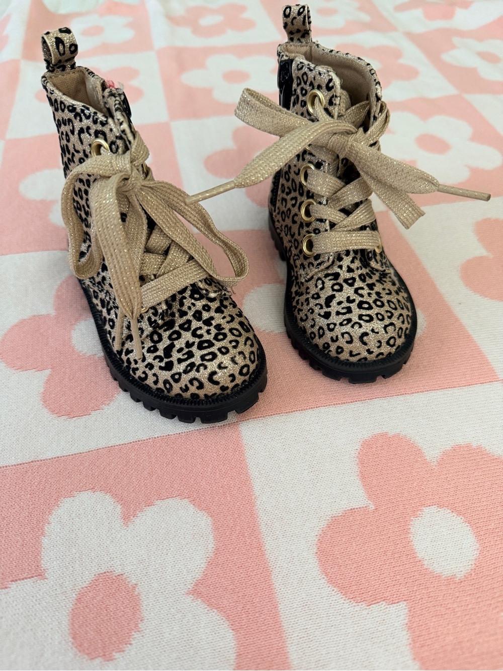 Harper Canyon Leopard Print Lace-Up Kids Boots in Gold and Black